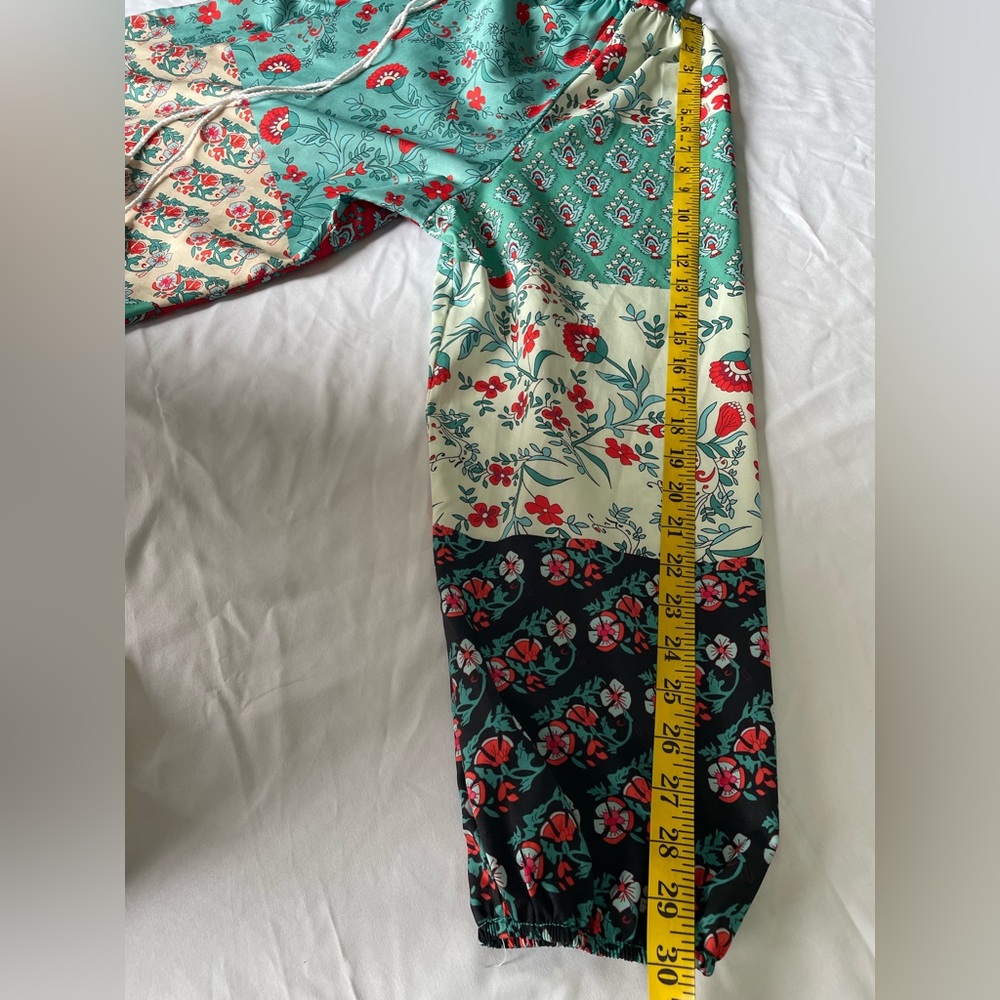 Patchwork Boho Peasant Blouse Top 2XL Floral Spring Balloon Sleeve Casual Tassel - Picture 13 of 16